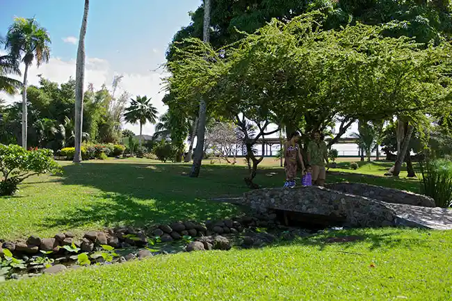 tropical garden and sea view at royal tahitien hotel