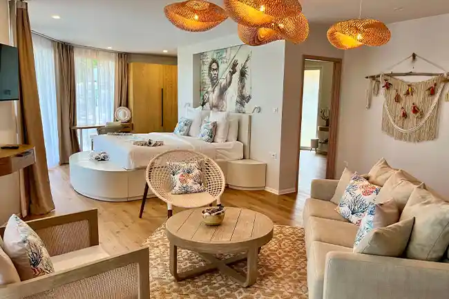 elegant living room at apatoa luxury bungalow