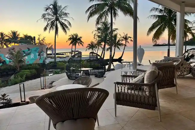 lounge area by the beach at apatoa