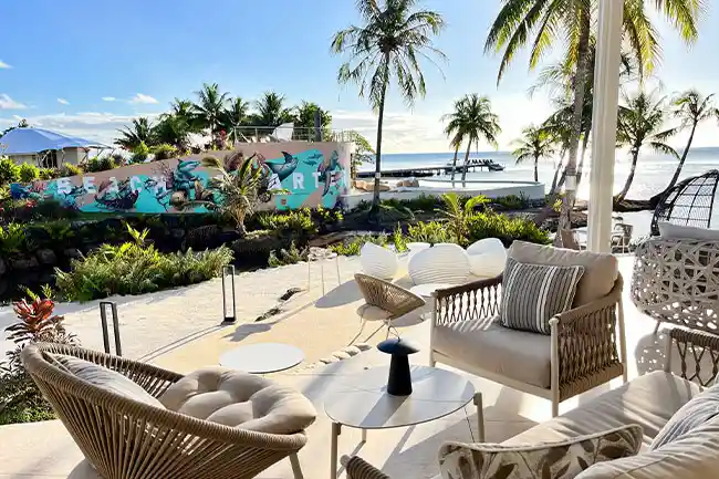 outdoor seating at apatoa beach resort